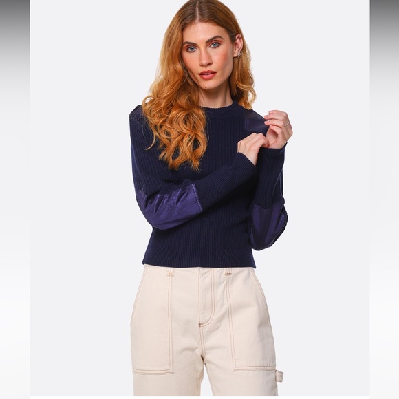 RAG & BONE Blue Ribbed Wool Satin Panel Sweater SZ S NWT - Picture 3 of 7